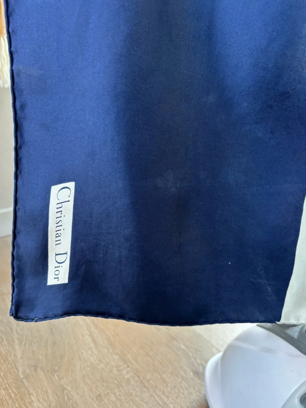 Dior Vintage Navy and Cream Silk Scarf 30” - Picture 2 of 6